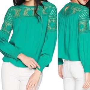 Green Long Sleeve Lace Blouse Small